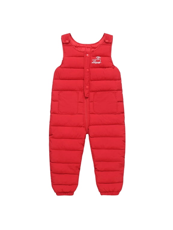 Boys Girls Bib Snow Pants Kids with Puffer Down Warm Snow Suit 6M-4Y (Red,6-12 Months)