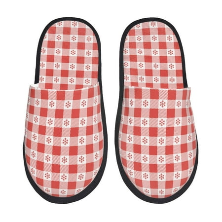 Balery Checkered Christmas With Snowflakes Slient Indoor Furry Fleece Comfort House Shoes Soft Non-Slip Home Shoes Cotton slippers House Slippers-- Large