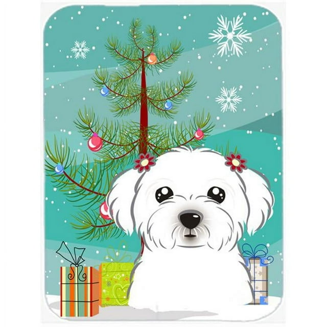 Carolines Treasures BB1580LCB Christmas Tree And Maltese Glass Cutting Board- Large