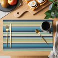 thumbnail image 2 of Blue Green Yellow Striped Placemats Set of 6, Farmhouse Vintage Stripe Placemats for Dining Table, Place Mats for Kitchen Tabletop, Waterproof Wipeable Dining Table Mats Set, 2 of 9