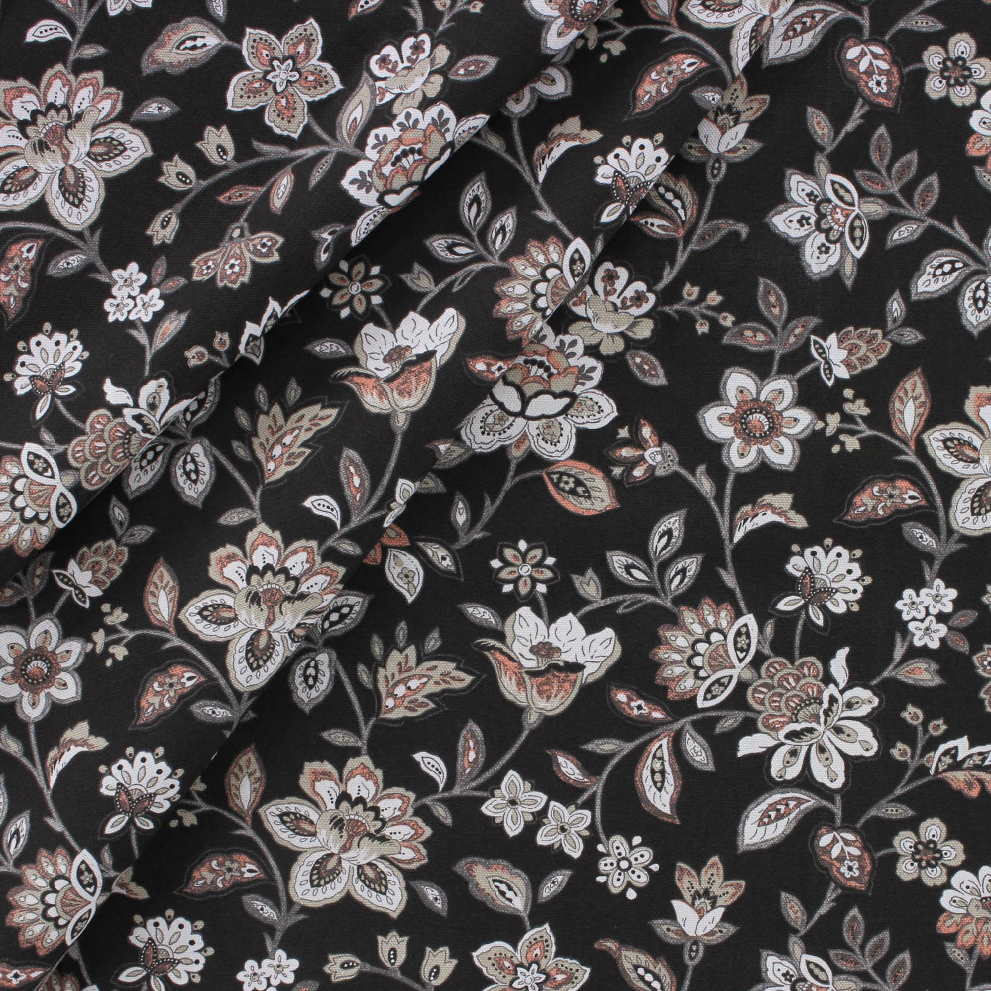 Waverly Inspirations 2 Yard Cut 100% Cotton Print Floral Fabric, Black, 45" Wide for Home Decor, Quilting, Crafting, Sewing Projects, Soft Feel