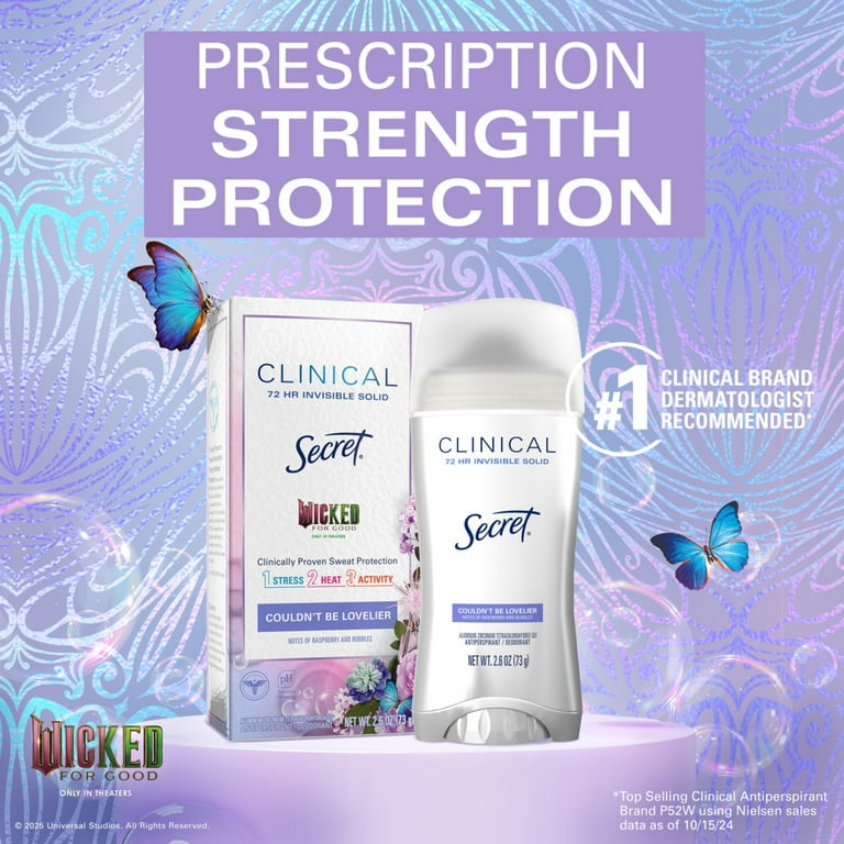 Secret Clinical Invisible Solid Antiperspirant & Deodorant for Women, Couldn't be Lovelier, Notes of Raspberry and Bubbles, 2.6oz