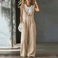 thumbnail image 5 of Womens Overalls Cotton Jumpsuits Ruffle Trim Sleeveless Romper Wide Leg Empire Waist Overall with Pockets, 5 of 5