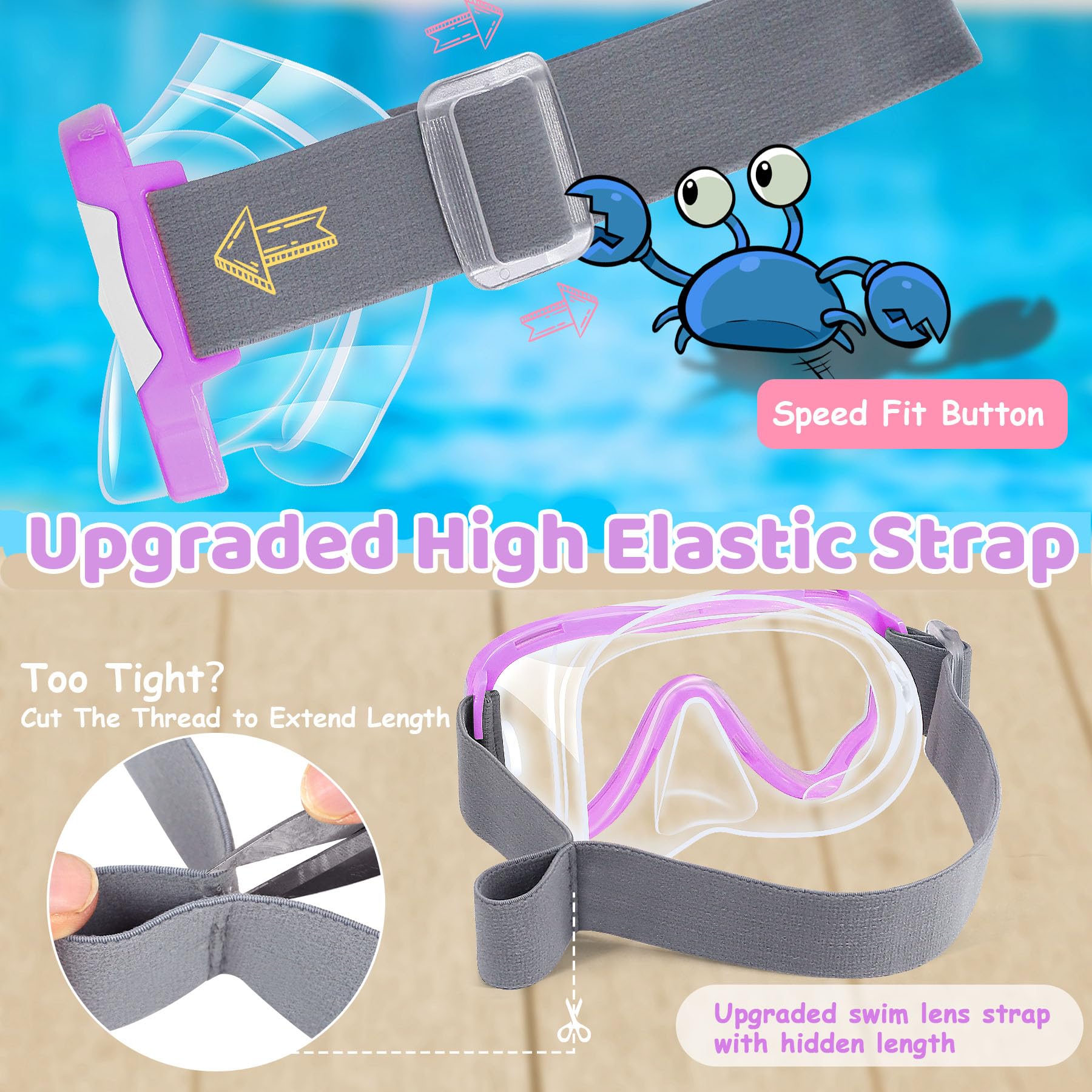 Vvinca Kids Swim Goggles with Nose Cover, Purple photo 3