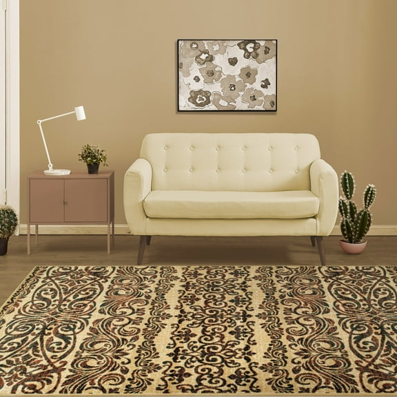 Sheffield Traditional Scrolling Damask Indoor Area Rug by Blue Nile Nills - 5' x 8', Gold