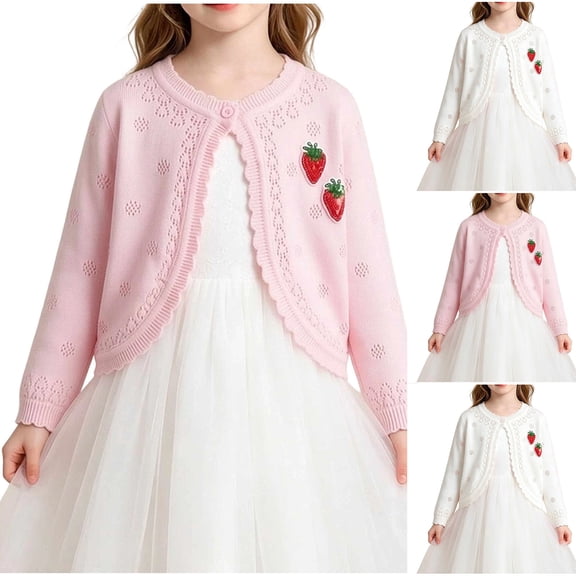 hengsof Toddler Girls Short Sleeve Bolero Cardigan Sweaters Kids Knit Button Lettuce Trim Shrug Cropped Cute Sweater