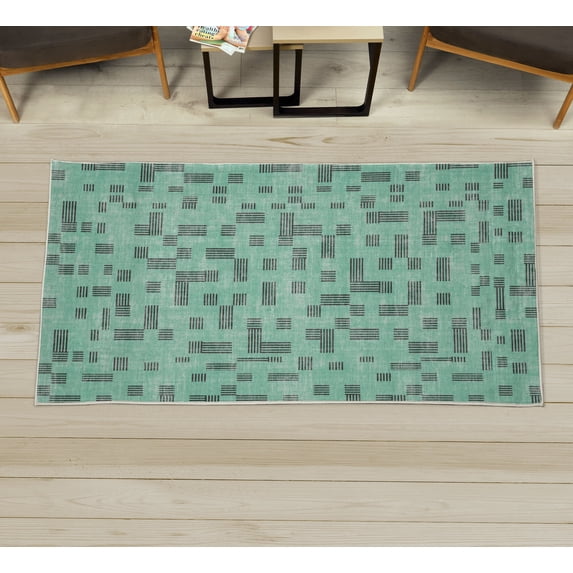 Modern Area Rug with Non-Slip Backing, Contemporary Style Geometric Bars and Squares Funky Striped Lattice Print, Quality Carpet for Bedroom and Dorm Room, 2.6' x 5', Mint Green, by Ambesonne