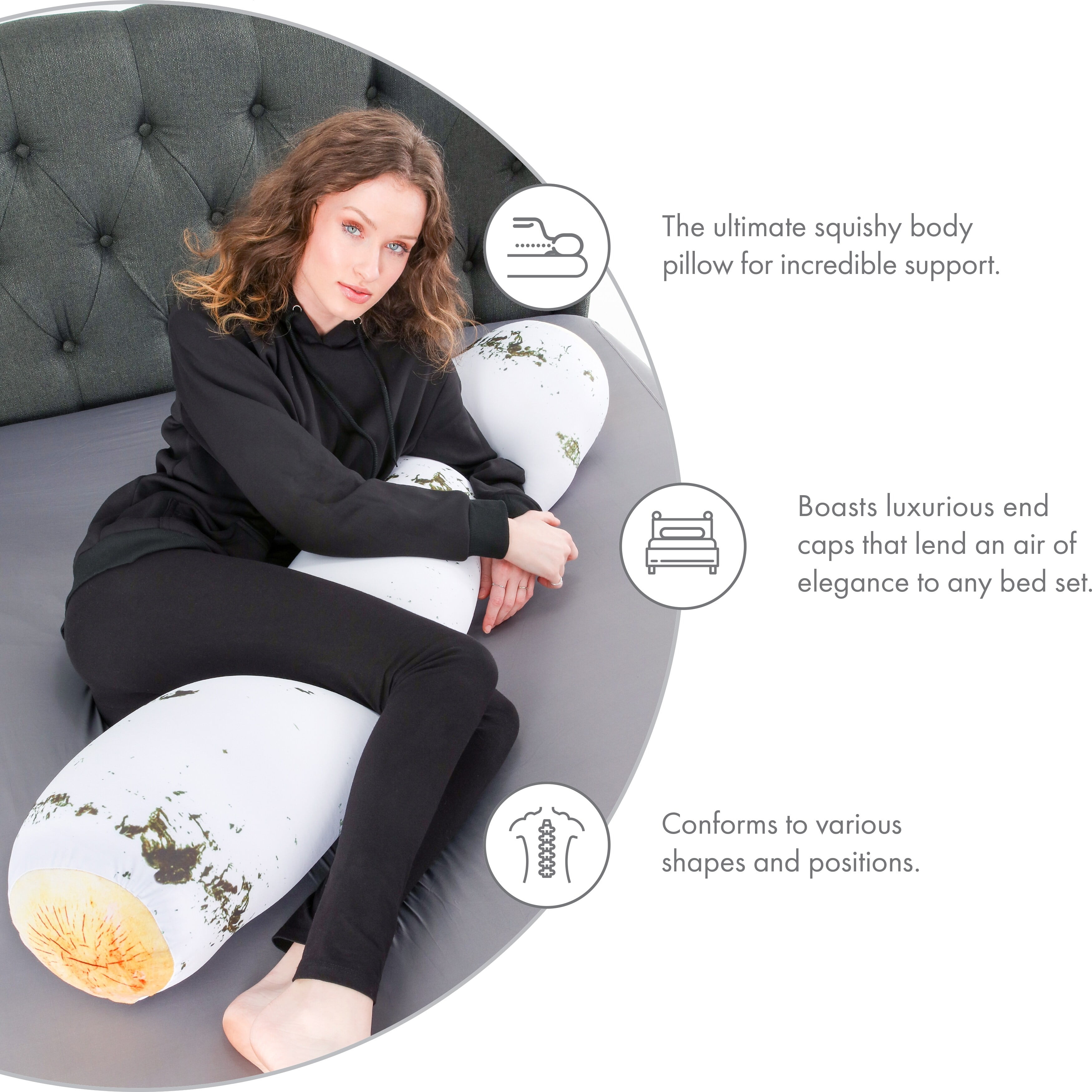 Microbead Log Roll Pillow - Bolster Tube Pillow Cushion Perfect Therapy Pillow - Airy Squishy Soft Bead Bag Bed Room Decoration, Neck Pillow Back Head Body Support, 14" X 8", Birch Wood