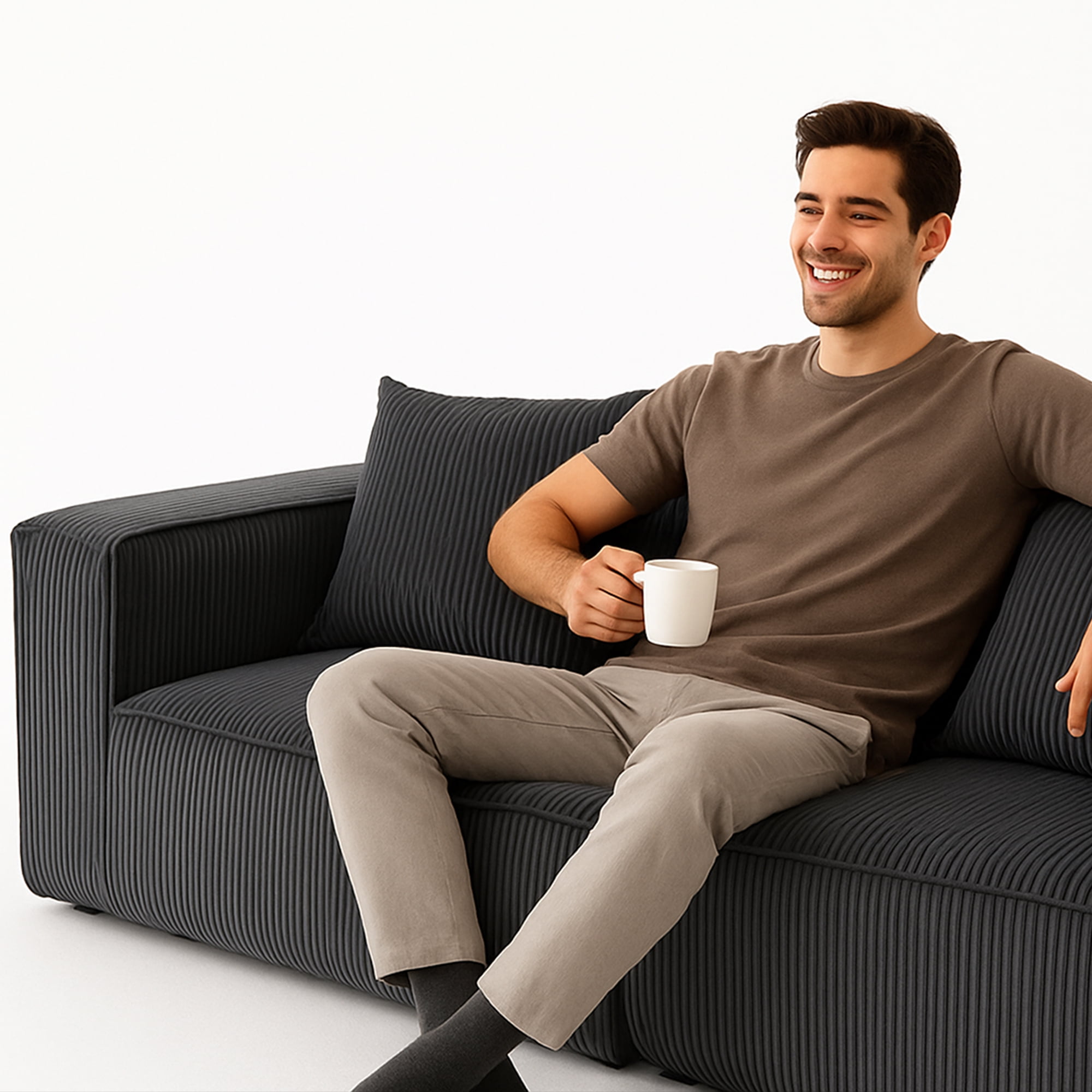 Demi Bonn 111" Modular Sectional Sofa Couchesk, Corduroy 3 Seat Couch Memory Foam Couches for Living Room, Cloud Couch, Gray