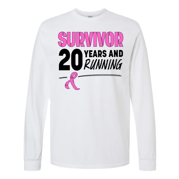 Inktastic Breast Cancer Survivor 20 Years and Running with Pink Ribbon Long Sleeve T-Shirt