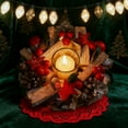 thumbnail image 5 of Battery Operated LED Christmas Candlestick - Farmhouse Wooden Decor with Red Berries Pinecones for Fireplace Table Top, 5 of 6
