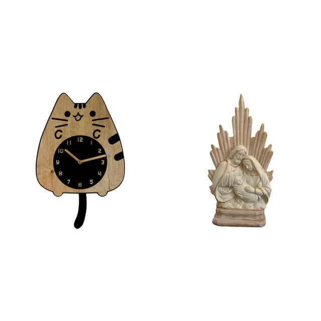 Escultura católica clásica de , bonito reloj de pared de gato silencioso, adorno de pared para cocina, interior, oficina, decoración