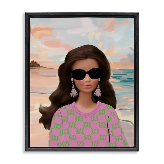 Stupell Industries Tropical Abstract Fashionista on Beach Black Floating Frame Canvas Art, 17 x 21, by Amelia Noyes