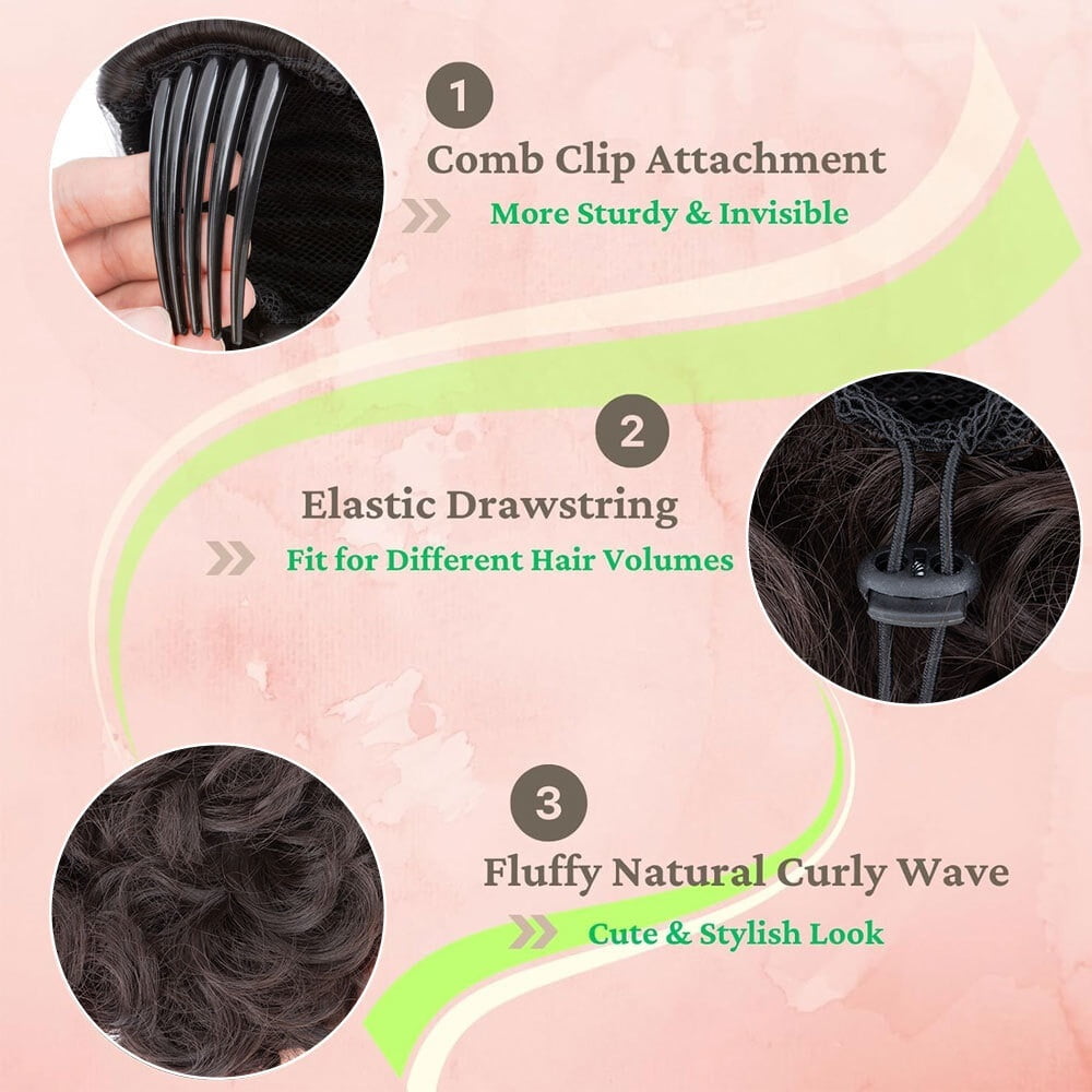 Messy Curly Hair Buns Synthetic Drawstring Bun Hairpiece Comb Clip Ponytail Hair Extensions