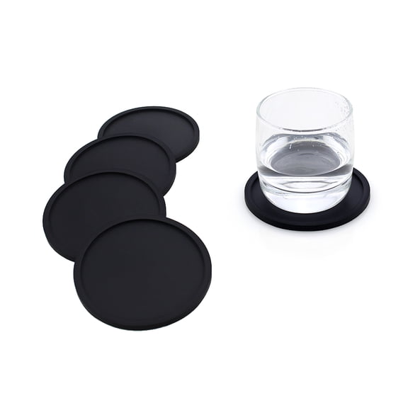 FESTFENDS Round Silicone Coaster Set Heat Resistant Non Slip Black 1Set