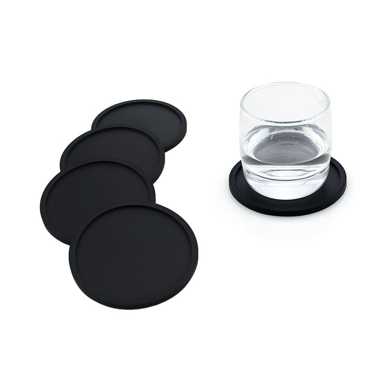 Etereauty Coasters Coaster Cup Placemat Silicone Drinks Table Round Thick Drink Mug Home Insulated Water Mat Black, Size: 3.94 x 3.54 x 0.2