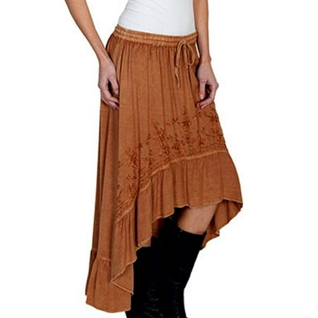 Scully HC165-BEI-L Honey Creek 100 Percent Rayon Womens Hi-Lo Maxi Skirt, Beige - Large