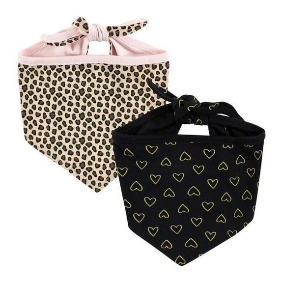 Luvable Friends Dog Reversible Pet Dog and Cat Bandana Bibs 2pk, Leopard Hearts, One Size