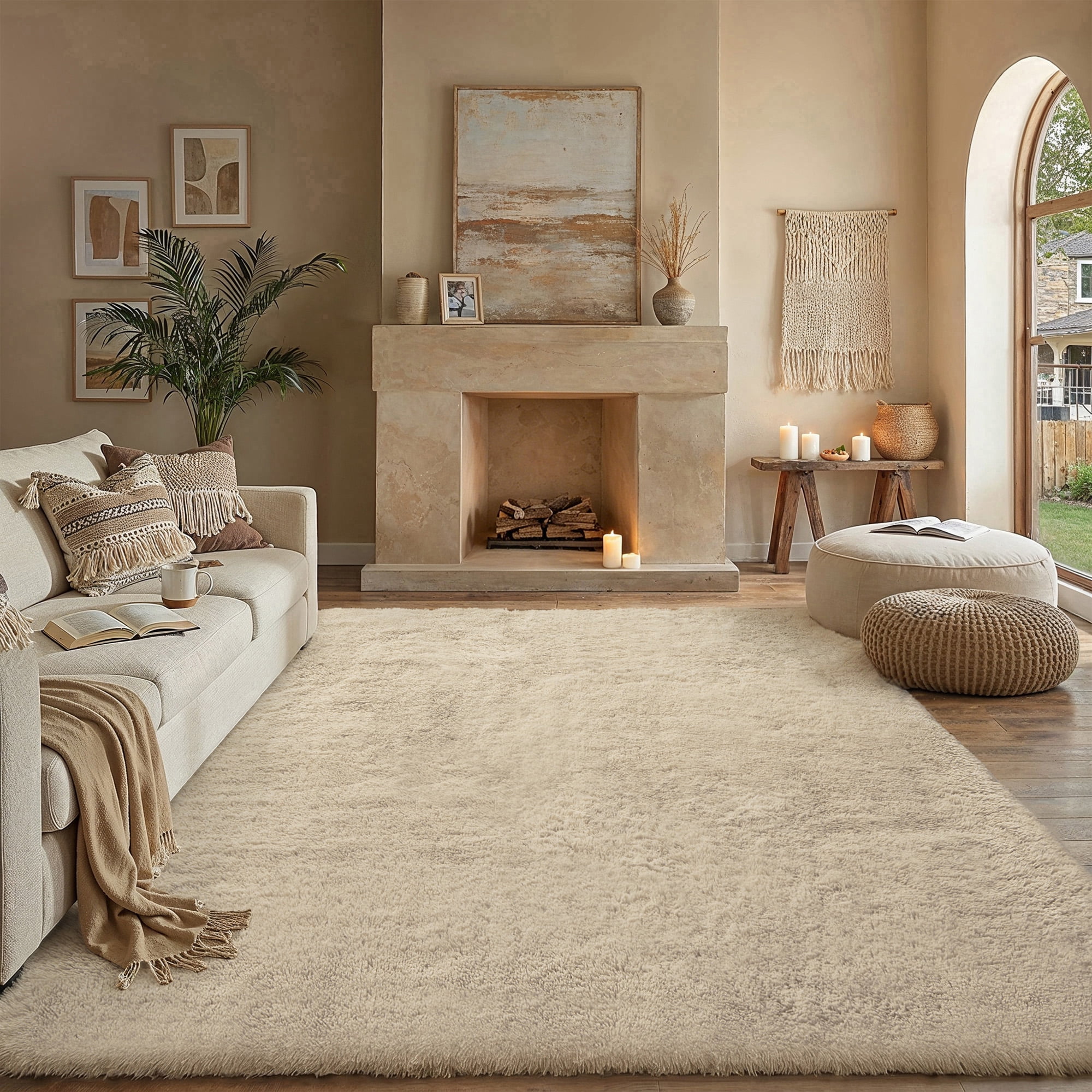 BERTHMEER 5'x7' Shag Area Rugs for Living Room Bedroom Dorm Office Laundry Modern Contemporary Plush Soft Carpets Indoor Fuzzy Fluffy Washable Rugs, Camel