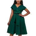 thumbnail image 1 of AherBiu Robes Formelles pour Femmes Manches Courtes Col en V Ceinturé Taille Froncée Soirée Cocktail, 1 of 7