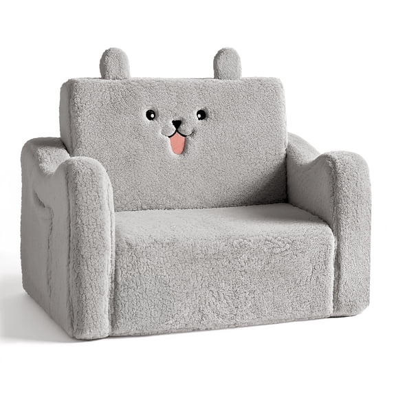 AILEEKISS Toddler Sofa Chair, 2-in-1 Foldable Baby Couch Flip Open Sofa Bed for Playroom, Grey