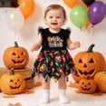 thumbnail image 1 of Yuncity Romper Halloween Girls Crew Neck Cap Sleeve Dress Letter Pumpkin Print Comfort Casual Lovely Onesie 3-6 Months Black, 1 of 6