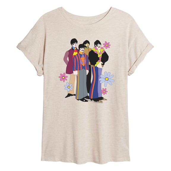 The Beatles - Retro Flowers - Juniors Oversized Graphic T-Shirt