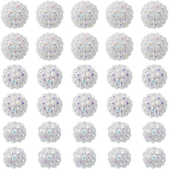 PH 30pcs Rhinestone Beads 12/14/16mm Pen Beads White Bubblegum Beads Chunk Beads Large Acrylic Loose Beads for Jewelry Bracelet Necklace Pen Bag Chain Garland Making Hanging Ornaments White DIY