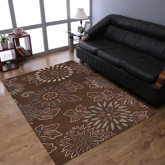 Rugsotic Carpets Hand Tufted Wool Eco-Friendly 5'x8' Area Rugs Rectangle Brown Floral Modern High Pile Thick Handmade Anti Skid Indoor Rug for Living Room, Bedroom K00730