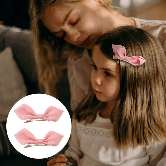 ETHZZLE 2 Pcs Tiny Hair Bows Costume Accessory for Children in Pink Silk