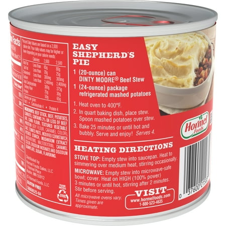 DINTY MOORE Beef Stew with Potatoes & Carrots, Shelf Stable, Serving per Container 2.5, 20 oz Steel Can