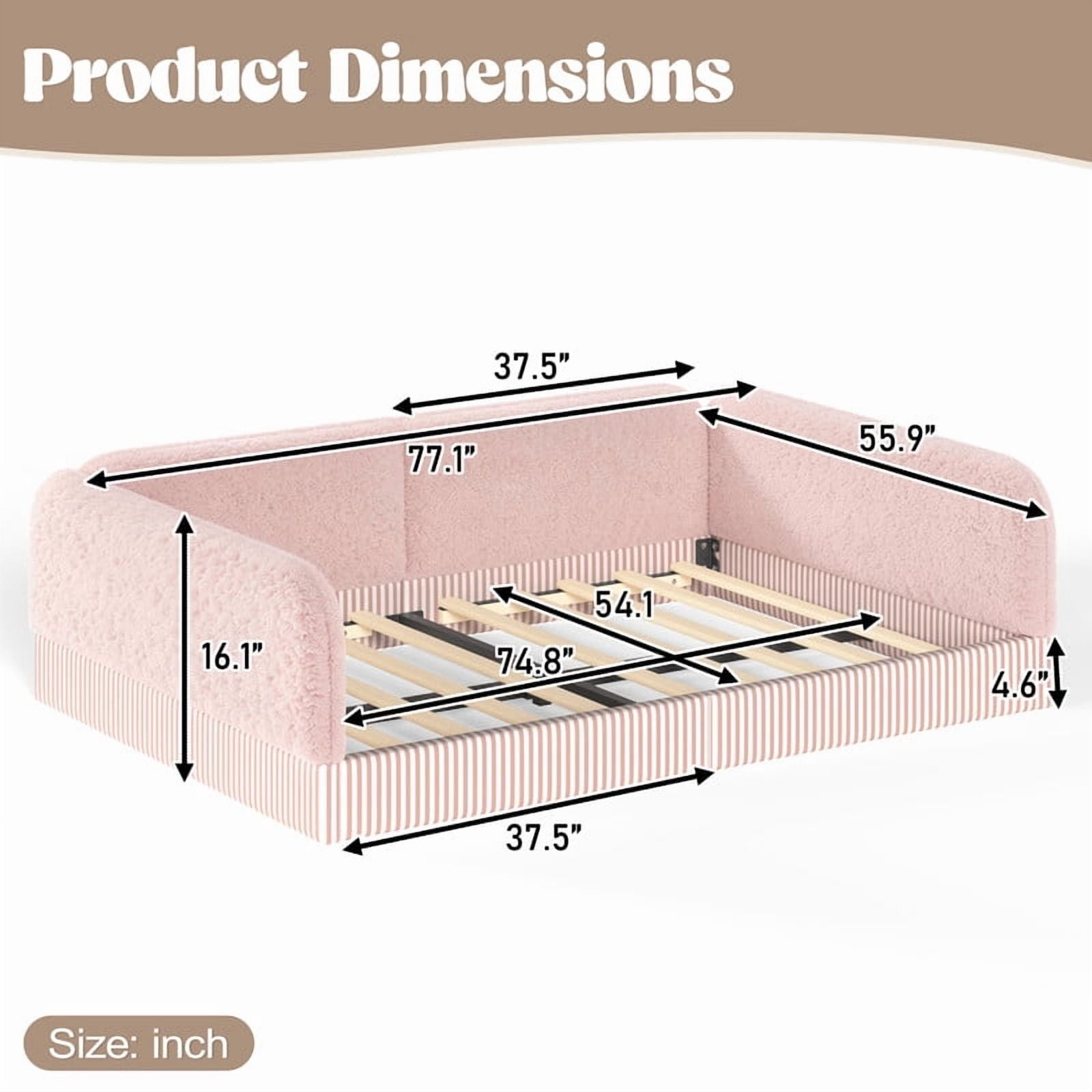 Full Size Upholstered Floor Daybed Frame for Kids, Half-Enclosed Montessori Platform Bed with 3-Sided Surrounding Guardrails