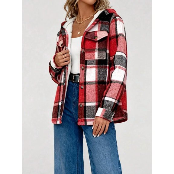 Red Shirt Jacket, Featuring A Fleece-Lined Hood With Fine Fleece Lining On