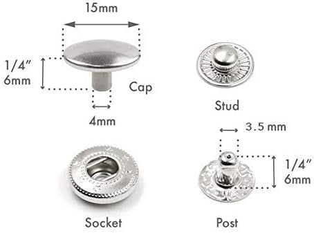 Snap Setter Fastener Kit Button Fixing Tool S-Spring Socket Popper Setting Tool with 10 Silver Snaps #831 VT8 (15mm (0.59"))