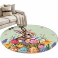 thumbnail image 2 of Round Area Rug 3ft, Spring Flower Farmhouse Rabbit Non-Shedding Washable Area Rug, Easter Egg on Green Non Slip Low-Profile Circle Rugs for Living Room, Bedroom Dining Room, 2 of 9