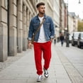 thumbnail image 6 of Garbnen Fleece Lined Sweatpants Joggers Workout Athletic Gym Elastic Waist Men Trousers Pants Elastic Bottom Fall Winter Fluffy Flannel Fuzzy Joggers for Men with Pocket Red L, 6 of 7