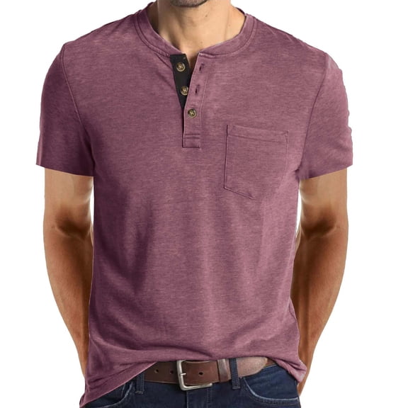 Vmvidoty Mens Casual Short Sleeve Henley Shirts Fashion Button T Shirts with Pocket Red 3XL