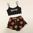 thumbnail image 4 of Fshinging Women's Summer Pajamas Letter Cartoon Pumpkin Print Cami 2 Piece Sleeveless Shorts Homewear Outfits, 4 of 7
