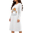 thumbnail image 5 of Taqqpue Womens Cotton Sleep Dress Long Sleeves Crew Neck Halloween Skeleton Print Loose Knee Length Nightshirt Casual Oversized Lounge Pullover Nightgown for Women Plus Size, 5 of 7