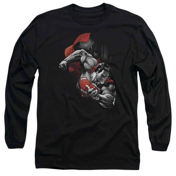 Superman My City Long Sleeve Adult 18/1 T-Shirt Black