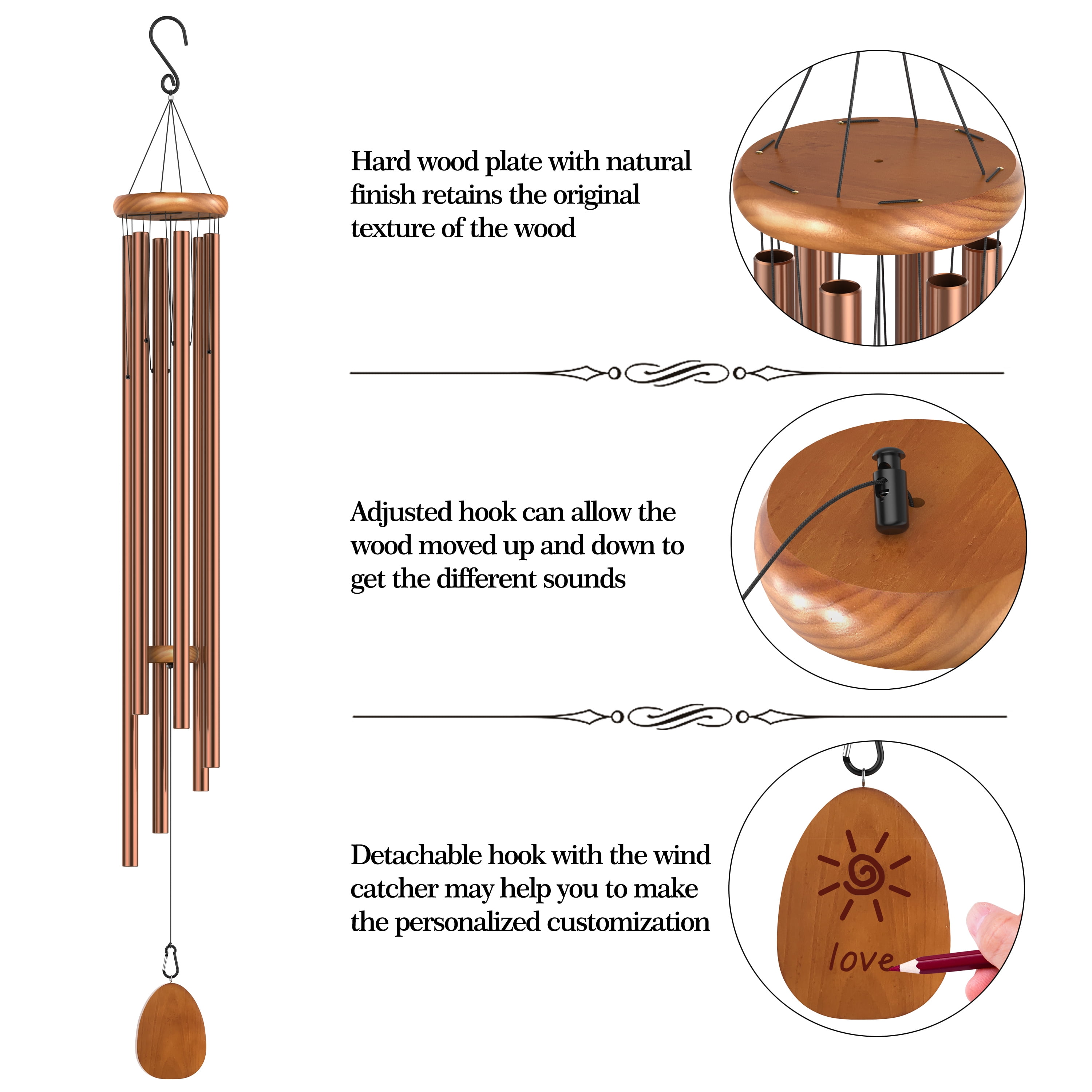 58" Large Bronzed Wind Chimes for Outside Deep Tone, Big Wind Chime Outdoor Clearance for Garden,Yard,Patio and Lawn