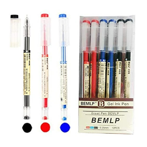 Bolígrafo de tinta de gel BEMLP de punta extrafina de 0,35 mm, 12 paquetes (4 negros, 4 azules y 4 rojos)
