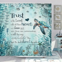 Beach Sea Turtle Bible Verse Shower Curtain, Cool Turtle on Blue Teal Coastal Nautical Theme Shower Curtain for Bathroom, Underwater Animal Fish Seashell Jellyfish Shower Curtain with Hooks, 70X75IN