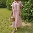 thumbnail image 2 of YDFCWXW Women's Casual Loose Fit Short Sleeve Solid Button Up Shirts Dresses Collared Lapel Maxi Dresses Fashion Clothes (Pink, 3XL), 2 of 4