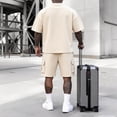thumbnail image 5 of Bovxnpu Men's Clothing Set 2 Piece Outfits Tracksuit Men Short Sleeve Crew Neck Top Multi Pocket Elastic Waist Shorts Set, 5 of 7