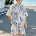 thumbnail image 2 of Pretxorve Kids Boys Short Sleeve Set Solid Textured Woven Collared Shirt Top Pocket Long Pants Casual Outfits 2-13Y, 2 of 5