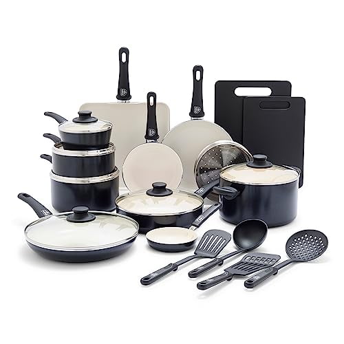 GreenLife Healthy Ceramic Nonstick, 23 Piece Cookware Pots and Pans Set, PFAS-Free, Dishwasher Safe, Black