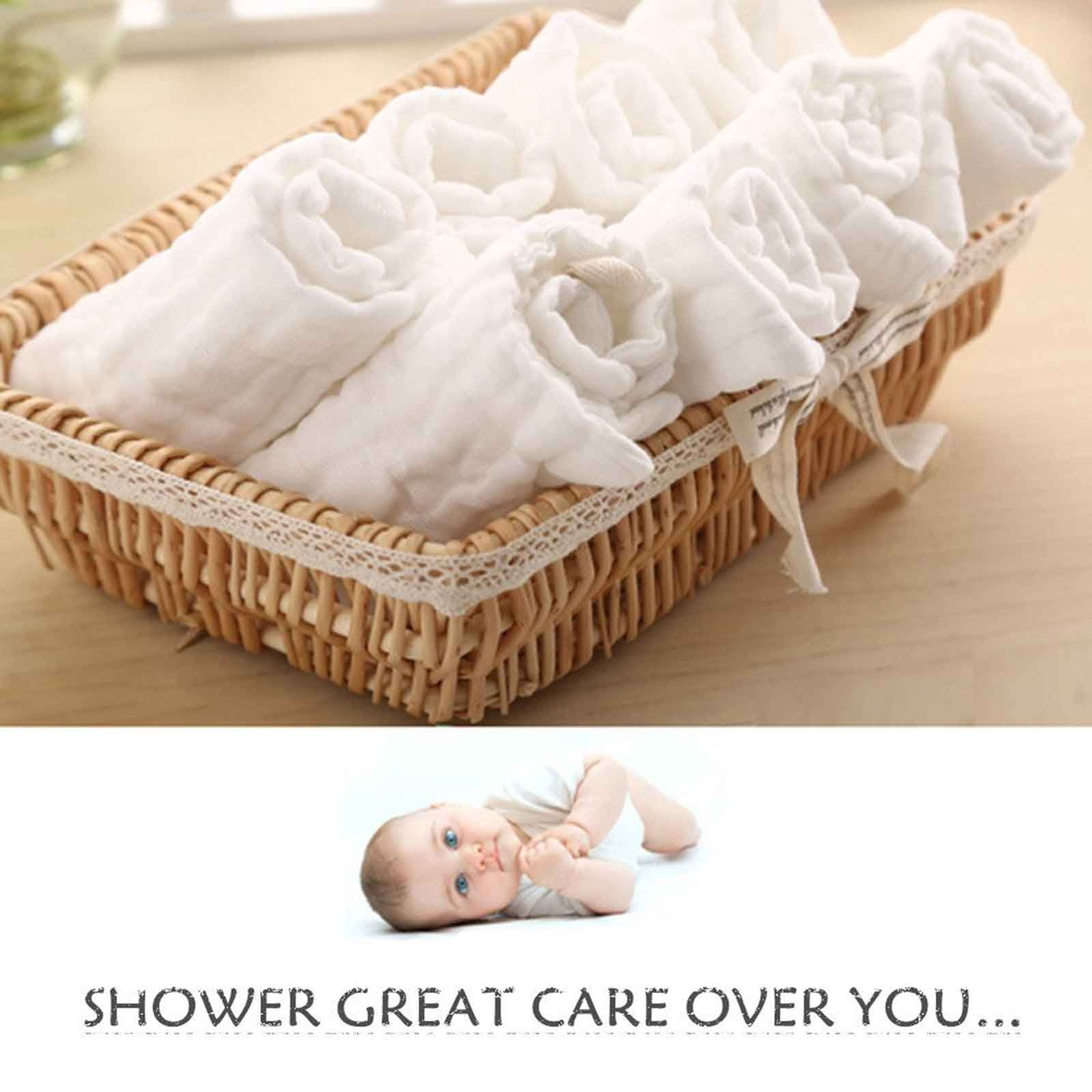 10 Pack Baby Muslin Washcloths - Ultra Soft 6-Layer Organic Cotton Face Towels for Newborns, Gentle Absorbent Wipes for Delicate Skin, Baby Shower Gift & Registry Essential