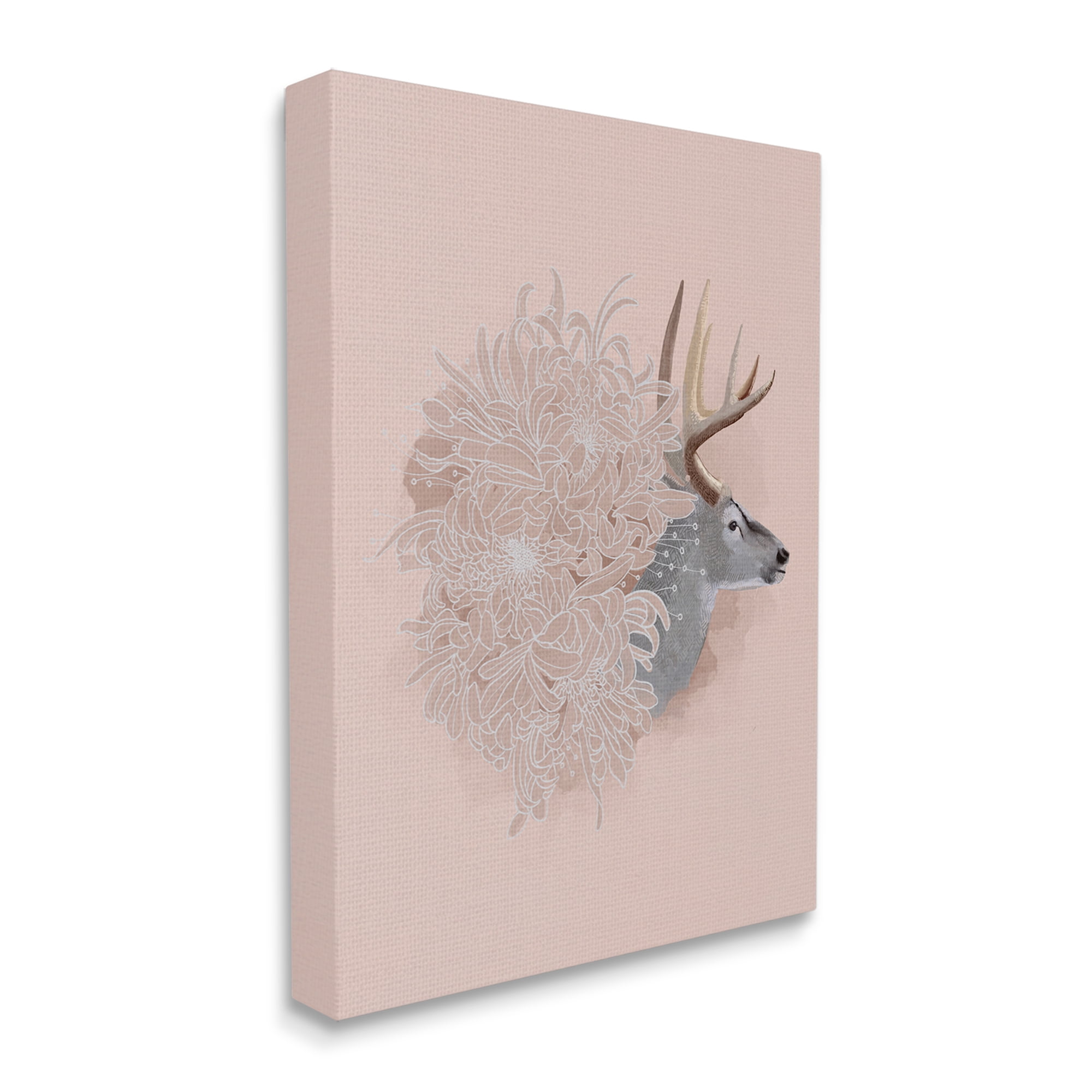 Stupell Industries Pink Deer & Mum Flower Animals & Insects Painting Gallery Wrapped Canvas Art Print Wall Art, 30 x 40