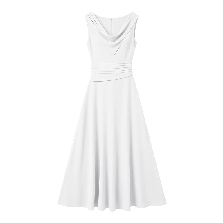 elegant white flowy dress QUNYINEY Sleeveless Womens Dresses Wedding Guest Long A Line Crew Neck with Pockets Slim Fit Ruched Dresses girls sale